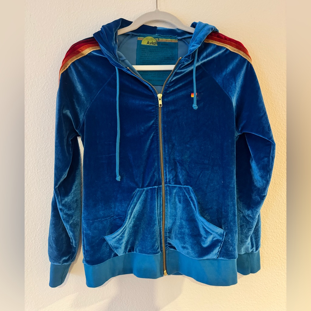 Aviator Nation Blue And Red Velvet Hoodie S